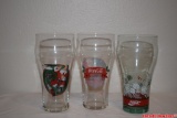 Vintage Coca-Cola Glass Tumblers 1997 Christmas Santa Pine Cone