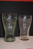 Lot of 2 Coca-Cola Glass Tumblers Classic Green Tinted Embossed Wide Mouth & Transparent