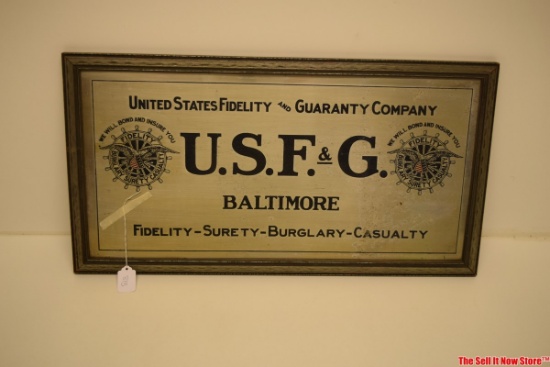 USF&G United States Fidelity and Guaranty Company Baltimore MD framed tin sign 26in by 14in