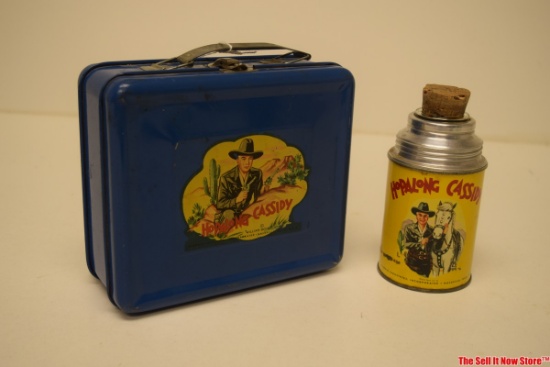 1950s Hopalong Cassidy Blue Tin Lunch Box And Matching Thermos