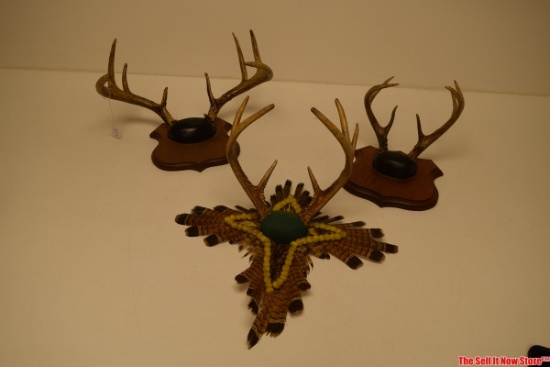 Lot Of 3 Vintage Taxidermy Deer Antler Mounts