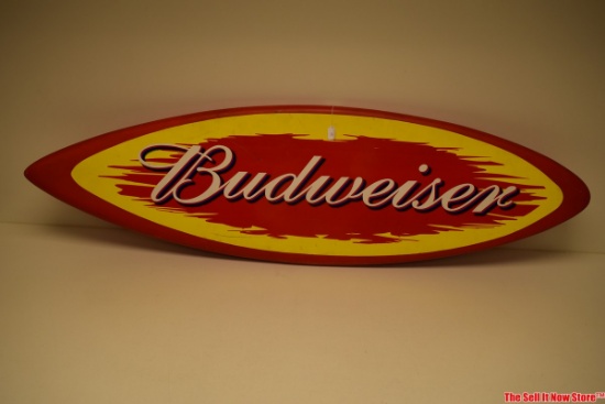 RARE 1990s Budweiser Full-Size Surfboard Advertising Sign 5' Display Promotional Beer Banner