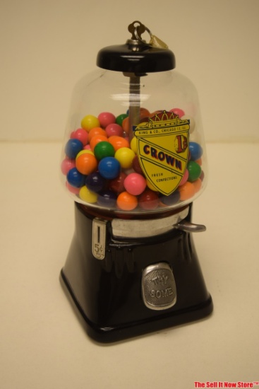 Antique 5cent Silver King Restored Gum Ball Machine With Lock And Key