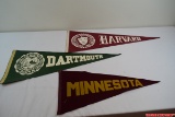 3 Assorted Pennants: Minnesota, Dartmouth, Harvard