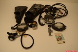 Vintage Large Lot Of Scuba Diving Equipment With Regulators , Glass Goggles , Compression Meter ,