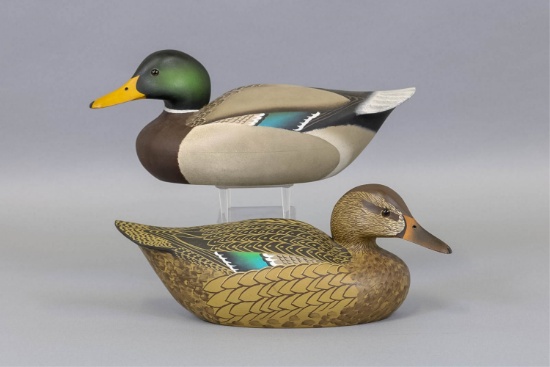 Pair Of Hen & Drake Mallard Duck Decoys By