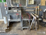 Lot foreman's desk, portable cart, saw horses, shovels, chair, dry erase board
