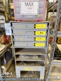 Kimball midwest parts cabinet w/ wire rack, clamps