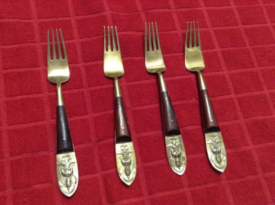 4 Brass & Teak Siam Forks