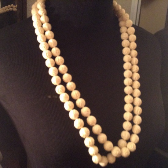 Double Strand Vintage Cream Rose Celluloid Necklace