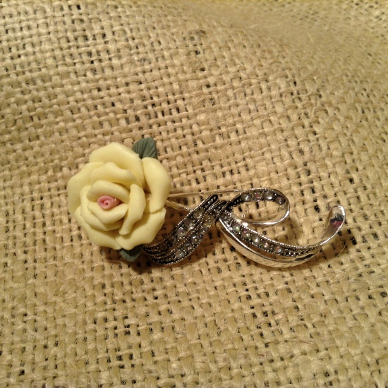 Yellow Flower Pin w/Marcasite Stem