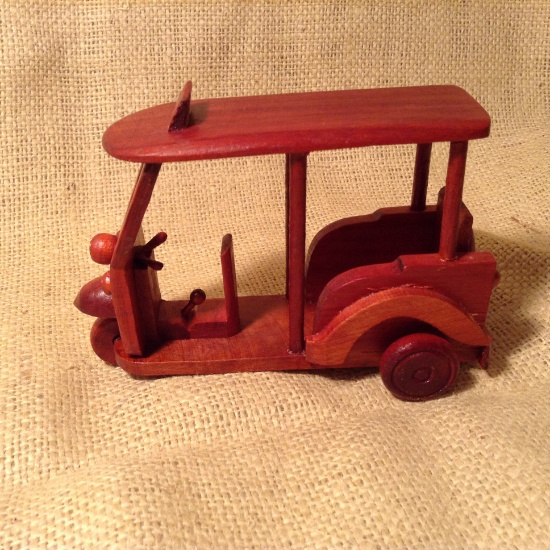 3 Wheel Wood Carved Taxi