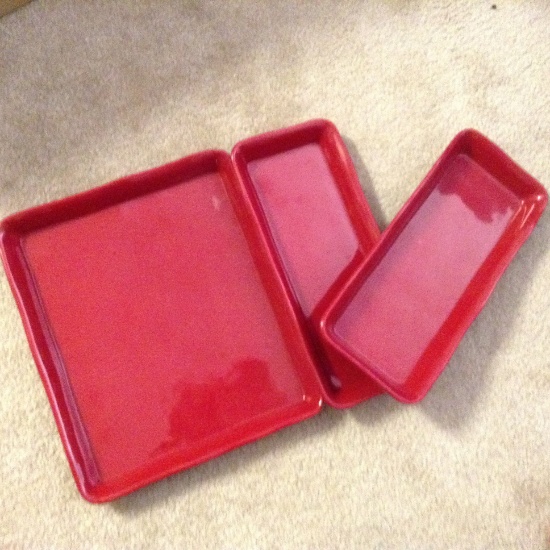 3 Red Serving Trays