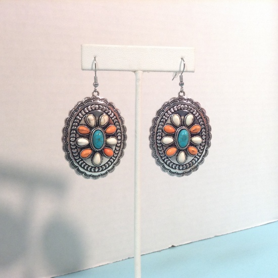 Silver Turquoise & Coral Earrings