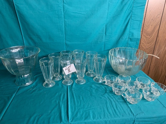 Punch Bowl with Ladle set with 8 pc. Punch Cups, Ice Bowl, & 8 pc. Sundae Glasses