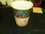 PLASTIC TRASH CAN WITH FISHING SCENE ON IT