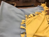 Yellow & blue fleece fringed blanket
