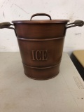 Metal ice bucket with wooden handles