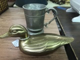 Brass Duck and pewter cup