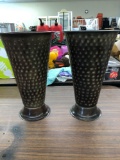 2 hammered metal vases