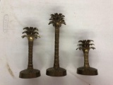 3 palm tree brass candleholders