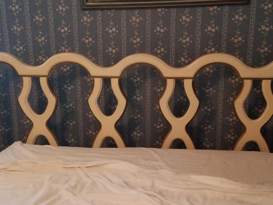 Solid wood cream color french provincial headboard, foot board and rails full size bed