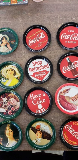 16 pc. Coca -Cola small tin coasters and 2 cards