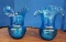2 blue blown glass vases