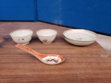 5 piece saucers, cups/ spoon