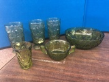 Retro green wavy glass lot