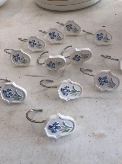 16 blue lily shower curtain hooks
