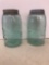 2 vintage quart Ball Mason Blue tint jars