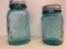 2 vintage blue tint Ball perfect mason jars