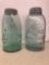 2 vintage blue tint 1/2 gallon Atlas Mason jars
