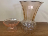 tinted pink vase and candy dish
