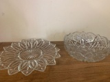 cut Glass platter and glass bowl