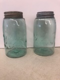 2 vintage quart Ball Mason Blue tint jars