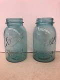 2 vintage quart blue tint Ball perfect Mason Jars
