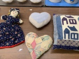 Pillow, 2 fabric hearts, cloth doll
