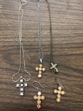 3 cross necklaces & pair of cross earrings