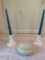 2 candle holders and egg music box