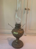 Brass plated lamp with hurricane glass