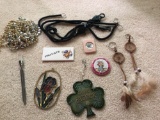 Misc lot- key chains, button, beads, letter opener, etc