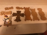Christmas wood cut outs and stocking holder