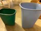 2 plastic trash cans