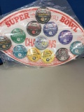 Super Bowl Buttons on display board
