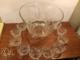 Glass Punch Bowl with 12 Cups