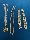 2 silver tone bracelets & 2 necklaces