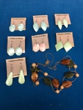 7 sets of new earrings and 1 stone necklace
