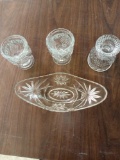 3 Glass Candle Holders and 1 Candy Dish